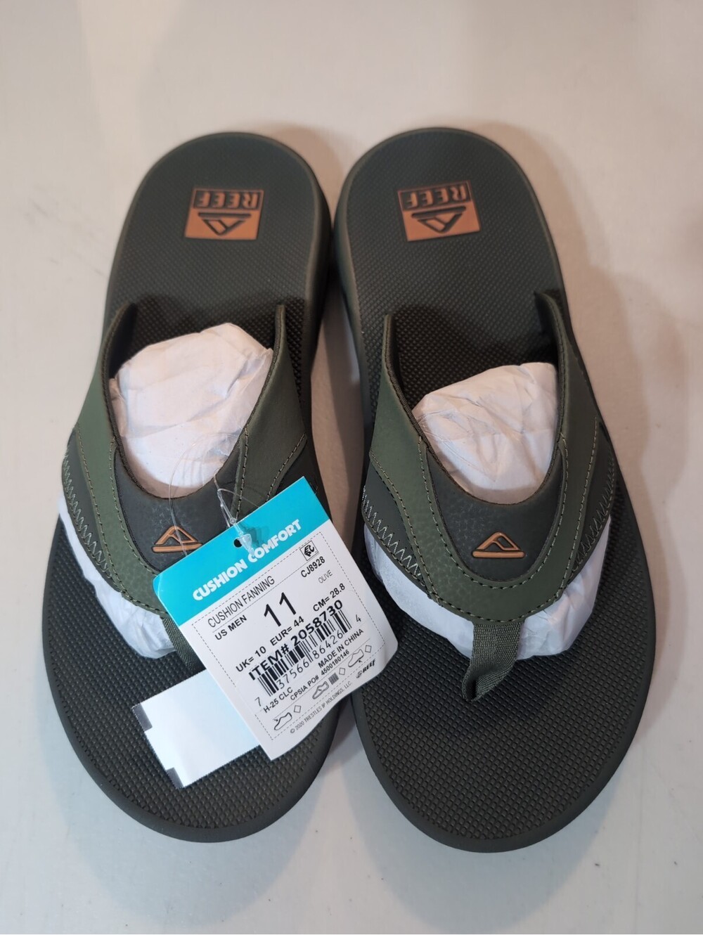 Reef Cushion Fanning Sandals Men 11 Olive NEW Bottle Opener Flip Flops CJ8928